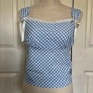 Blue and White Gingham Tie-Back Top